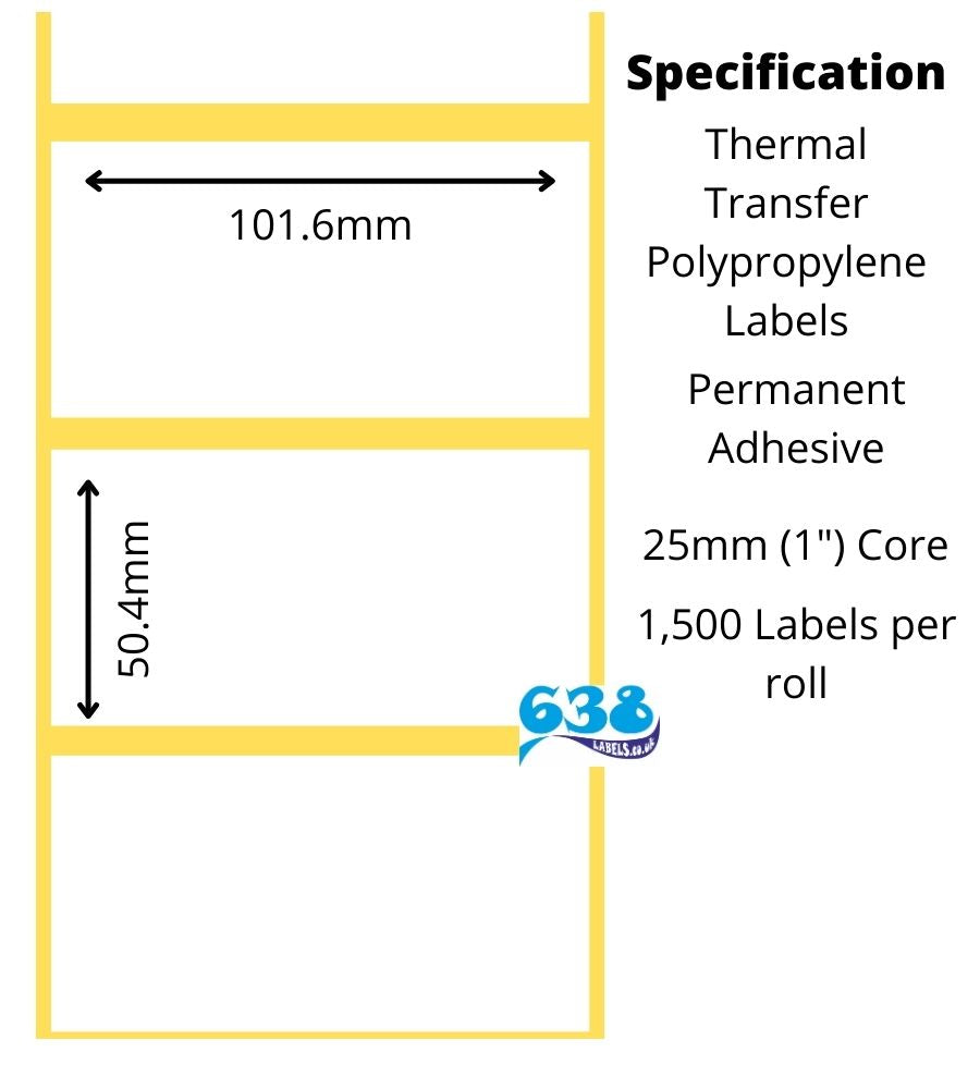 101.6 x 50.4mm White PP Thermal Transfer Labels - 25mm (1") core fot desktop thermal transfer label printers