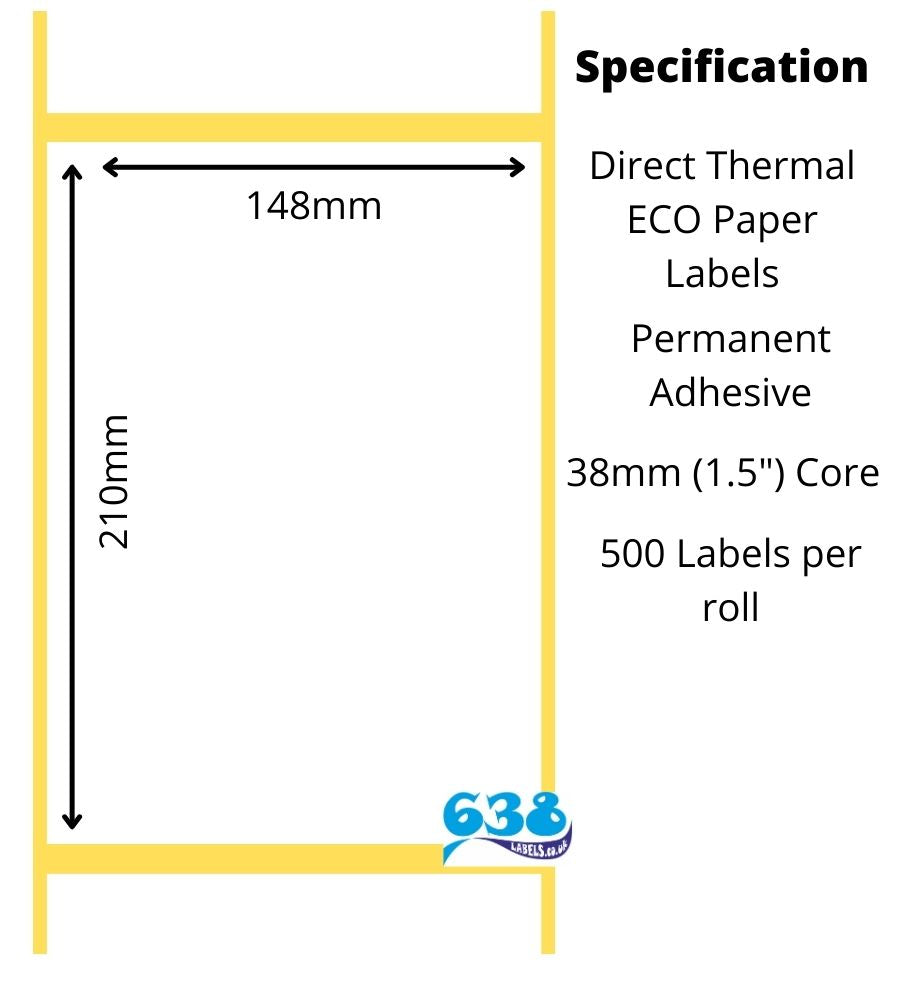 148 x 210mm Direct Thermal Paper Labels With Permanent Adhesive on 38mm Cores for desktop direct thermal label printers