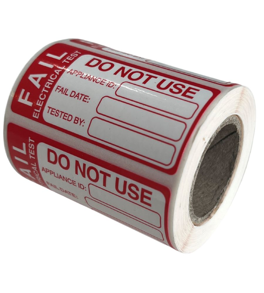 FAIL PAT Testing Labels 3rd Edition - 50 x 25mm are manufactured on premium grade white polypropylene (PP) material