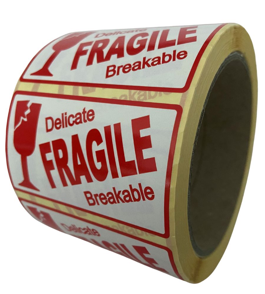 70 x 40mm Fragile / Delicate / Breakable labels / stickers with broken glass pictogram